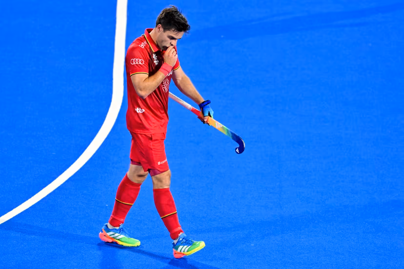 Belgium's Arthur de Sloover pictured during a hockey game between Belgium's Red Lions and France, the first (out of three) matches during the group stage of the men's 2026 Hockey World Cup, Saturday 15 August 2026 in Wavre. The 2026 edition of the Hockey World Cup takes place in Belgium and The Netherlands from August 15 to August 30. BELGA PHOTO DIRK WAEM