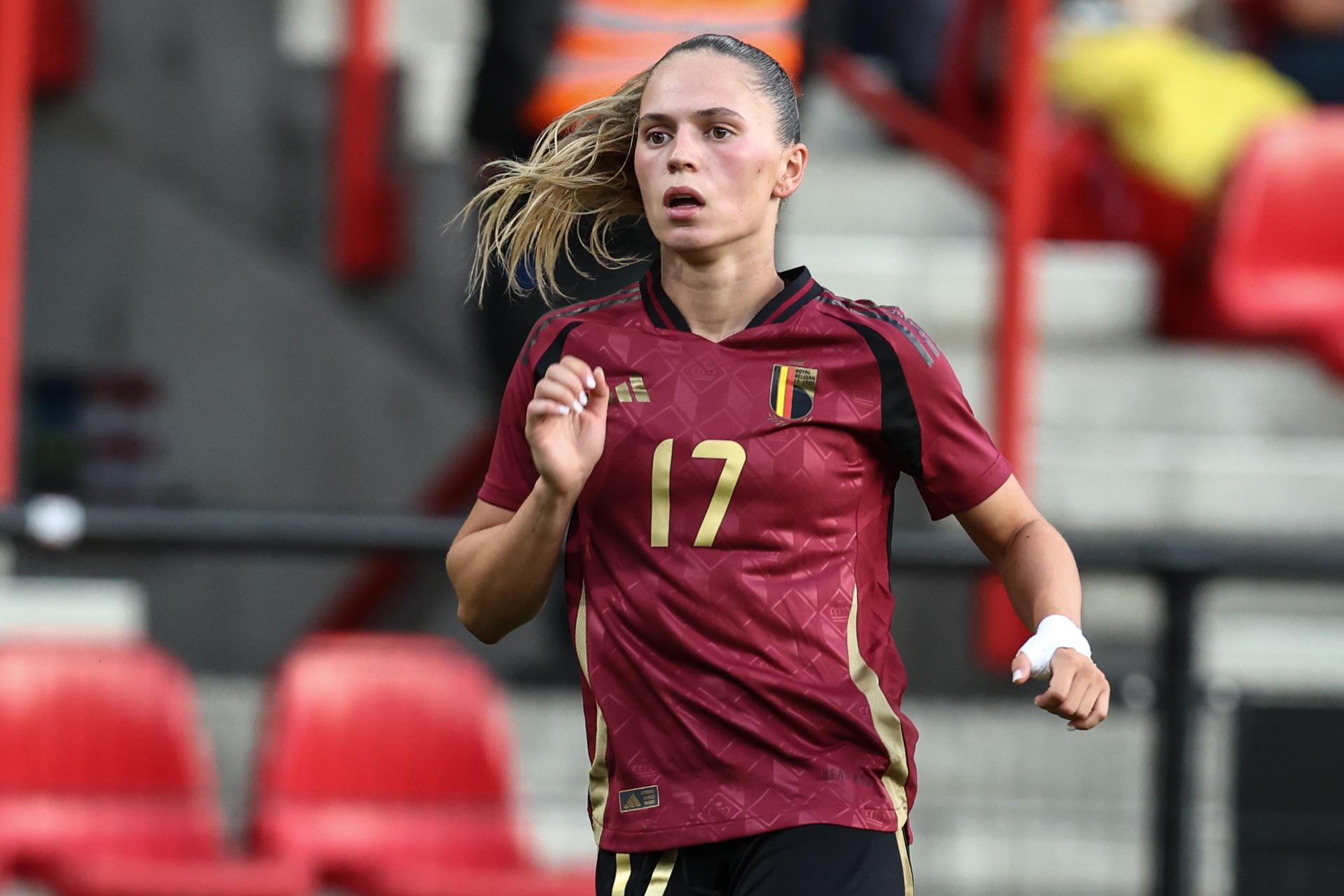 Belgium's Jill Janssens pictured during a friendly soccer game between the national teams of Belgium (Red Flames) and Greece, on Thursday 26 June 2025 in Brussels. The Flames are preparing for the UEFA Women's Euro 2025 tournament, starting next week. BELGA PHOTO BRUNO FAHY