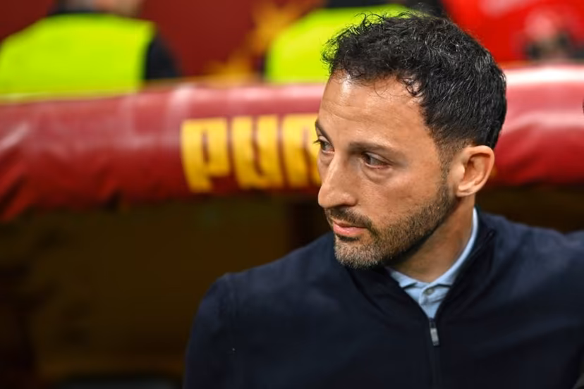 Fenerbahce's Italian head coach Domenico Tedesco looks on from the technical area during the Turkish Super lig football match between Fenerbahce and Galatasaray at the Rams Park Stadium in Istanbul, on April 26, 2026. Turkish club Fenerbahçe sacked their coach, the Italian-German Domenico Tedesco, on April 27, 2026, a day after a disastrous 3-0 derby defeat in the league against league leaders Galatasaray, a loss that crushed their last hopes of a title. "We have parted ways with our coach Domenico Tedesco," Fenerbahçe wrote in a statement. The club trails their arch-rivals Galatasaray by seven points with three matches remaining in the season. Yasin AKGUL / AFP