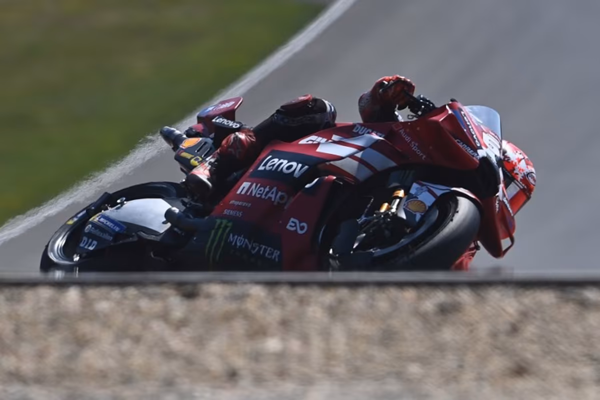 Team Ducati Lenovo Team's Francesco Bagnaia competes during the qualifying for the MotoGP Grand Prix of Czechia in Brno, Czech Republic, on June 20, 2026. Michal Cizek / AFP