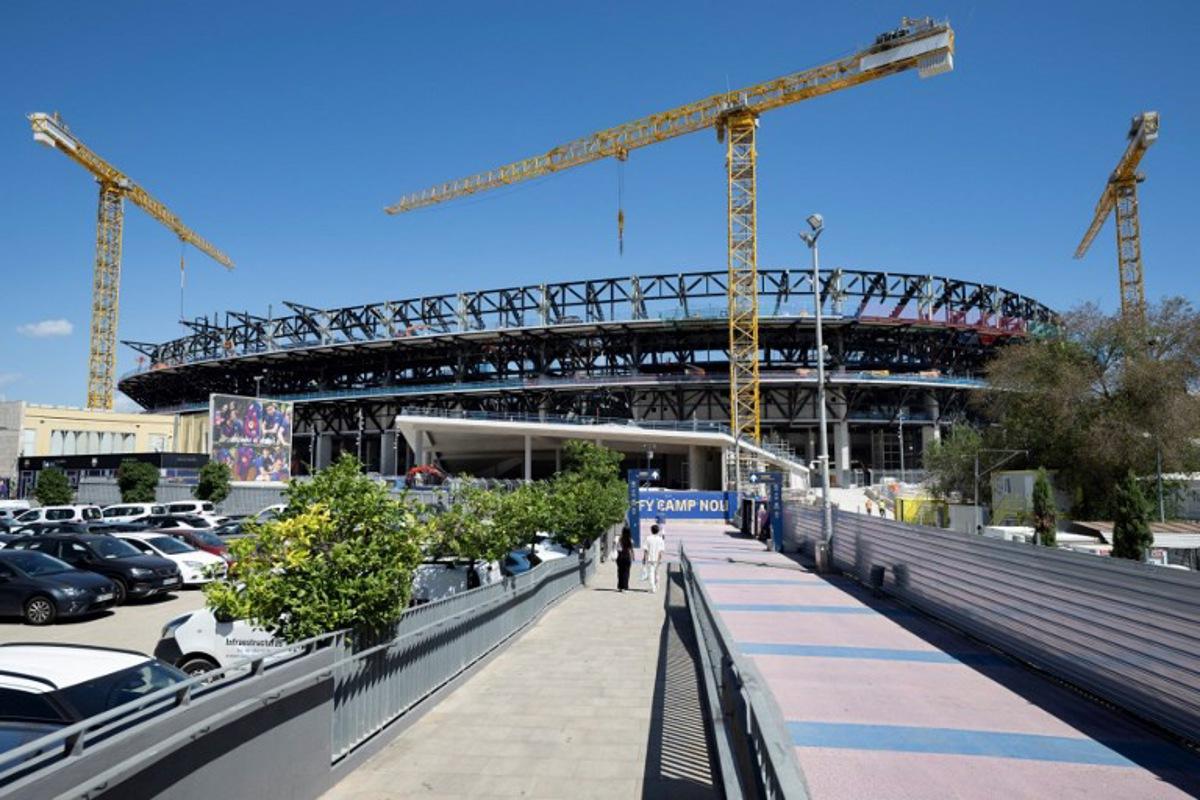 A picture taken on September 3, 2025 shows the ongoing construction of the new FC Barcelona's Camp Nou Stadium in Barcelona. Josep LAGO / AFP