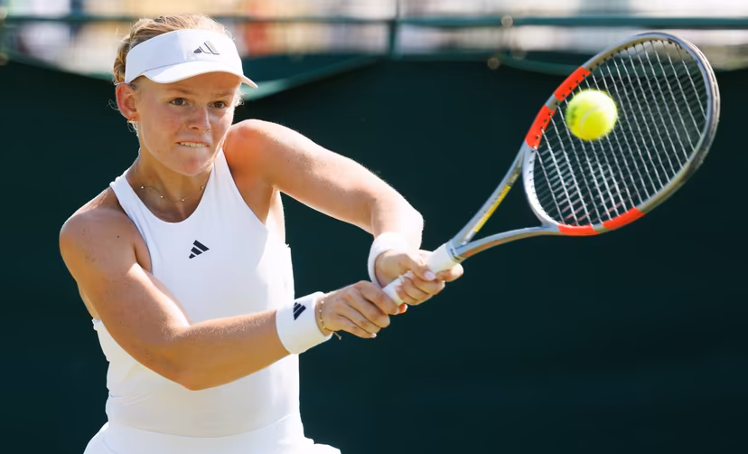 Belgian Jeline Vandromme pictured in action during a tennis match against Georgian Bolkvadze, a qualifier for the women's singles at the Wimbledon grand slam tennis tournament in London, Britain, Thursday 25 June 2026. The main tournament is starting next Monday. BELGA PHOTO BENOIT DOPPAGNE