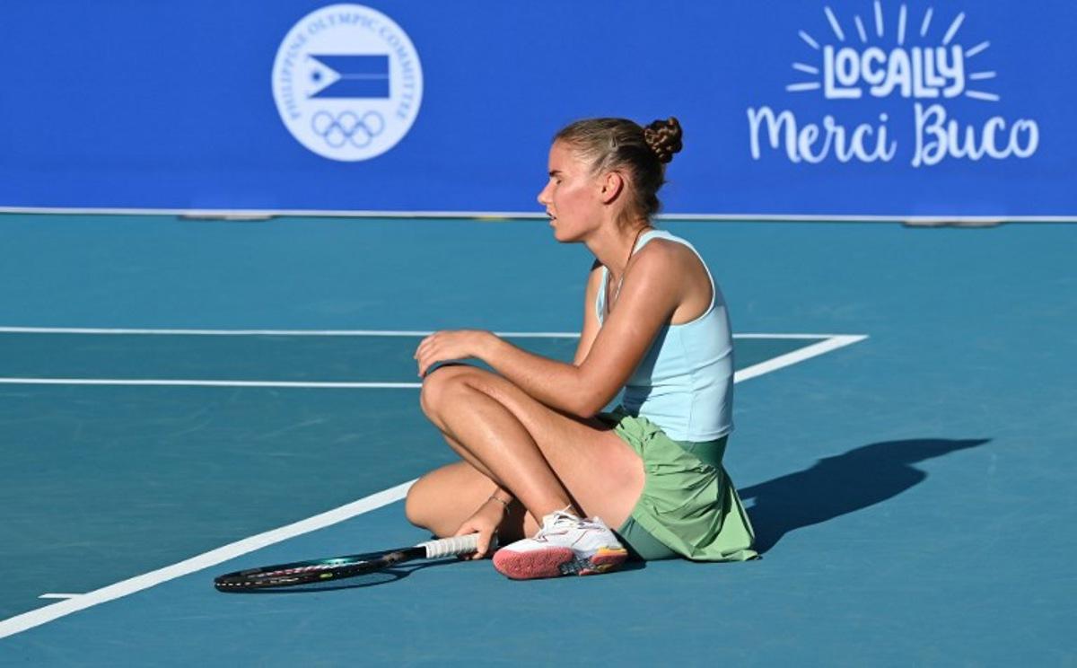 Tatiana Prozorova of Russia reacts to a point during her women's singles against Sofia Costoulas of Belgium at the Philippine Women's Open tennis tournament in Manila on January 29, 2026. Ted ALJIBE / AFP