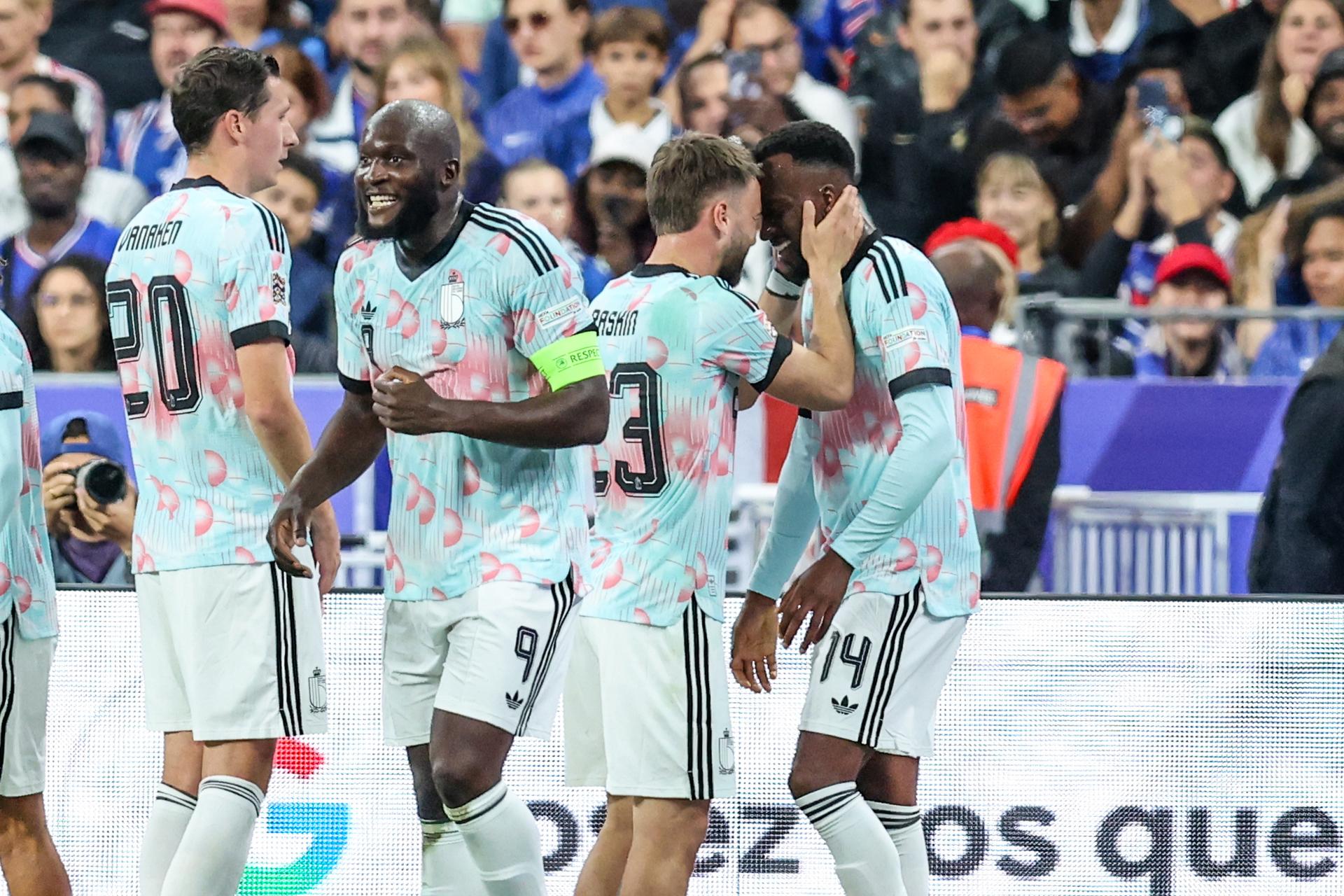 Belgium's Dodi Lukebakio celebrates after scoring during a soccer game between France and Belgian national team Red Devils, on Monday 5 October 2026 in Saint-Denis, France, the fourth (of 6) game of the UEFA Nations League group stage. BELGA PHOTO BRUNO FAHY