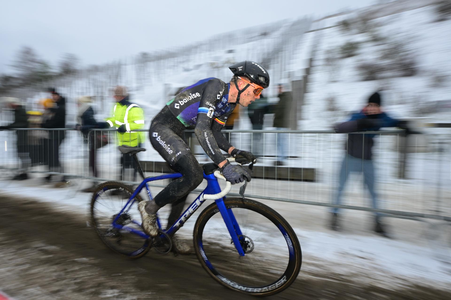 Belgian Thibau Nys pictured in action during the Elite men race at the Belgian Cyclocross Championships in Beringen on Sunday 11 January 2026. BELGA PHOTO DAVID PINTENS