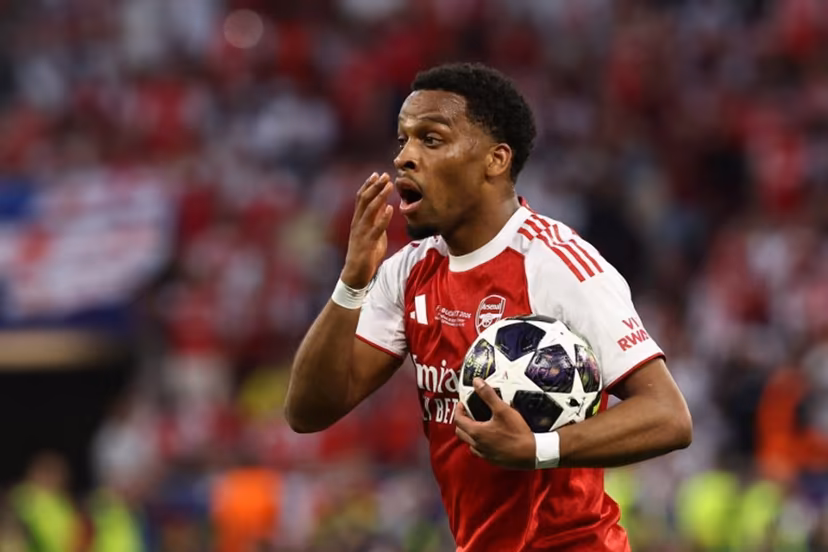 Arsenal's Dutch defender #12 Jurrien Timber reacts during the UEFA Champions League final football match between Paris Saint-Germain (PSG) and Arsenal FC at the Puskas Arena in Budapest on May 30, 2026. FRANCK FIFE / AFP