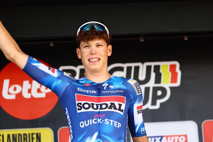 French Paul Magnier of Soudal Quick-Step pictured after the Elfstedenronde one day cycling race, race 4 (out of 8) of the Lotto Belgium Cup, 196 km with start and finish in Brugge, Sunday 15 June 2025. BELGA PHOTO DAVID PINTENS