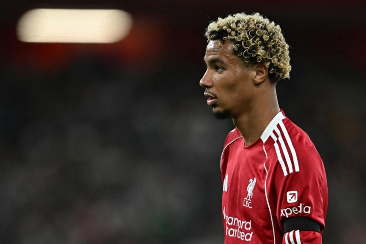Liverpool's French striker #22 Hugo Ekitike looks on during the English Premier League football match between Liverpool and Bournemouth at Anfield in Liverpool, north west England on August 15, 2025. Paul ELLIS / AFP