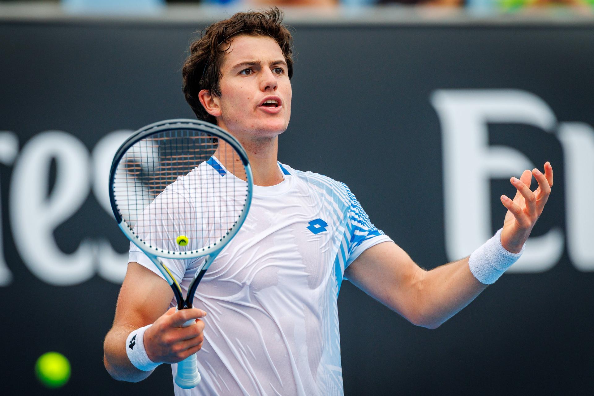 Belgium's Gilles-Arnaud Bailly pictured during a second round qualifying match against Spain's Roberto Carballes Baena at the Australian Open, Melbourne Park, Melbourne on January 14 2026. BELGA PHOTO Patrick Hamilton/SIPA USA --- BENELUX ONLY ---