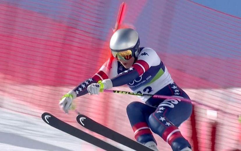 This handout video grab from IOC/OBS shows US Lindsey Vonn crashing during the women's downhill event at the Milano Cortina 2026 Winter Olympic Games in Cortina d'Ampezzo on February 8, 2026. Handout / OIS/IOC / OBS / AFP