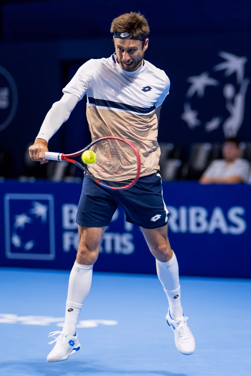 Belgian Sander Gille pictured during the European Open ATP tennis tournament in Brussels, on Monday 13 October 2025. This year's edition of the tournament is taking place from 12 to 19 October 2025. BELGA PHOTO JASPER JACOBS
