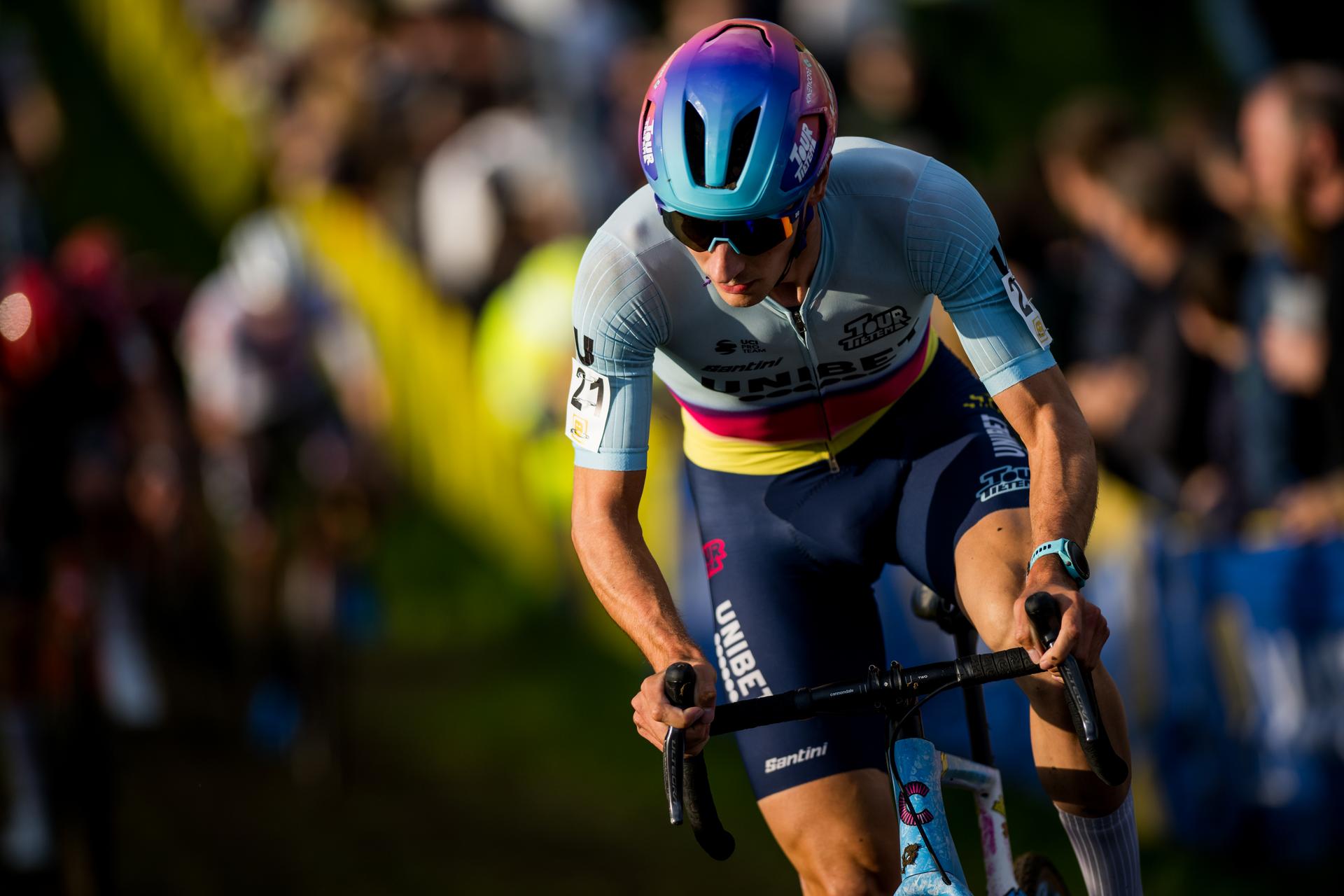Belgian Lander Loockx pictured in action during the men's elite race of the Superprestige race of Overijse, stage 2 (out of 9) in the Superprestige cyclocross competition, in Overijse, Sunday 27 October 2024. BELGA PHOTO JASPER JACOBS