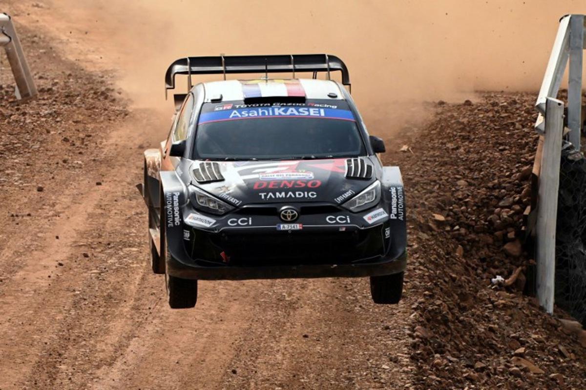 French driver Sebastien Ogier and co-driver Vincent Landais compete in their Toyota GR Yaris Rally1 during the Trinidad stage of the WRC Rally Paraguay, 10th stage of the FIA World Rally Championship (WRC), in Trinidad, near Encarnacion, Paraguay, on August 31, 2025. Luis ROBAYO / AFP