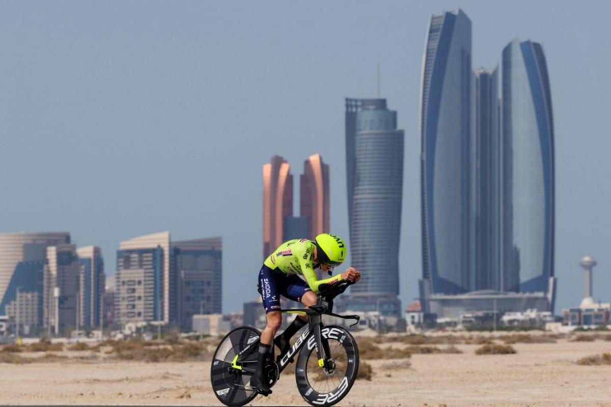 Intermarche-Wanty's French cyclist Alexy Faure-Prost rides during the second stage of the 6th UAE Cycling Tour from al-Hudayriyat Island to al-Hudayriyat Island on February 20, 2024. Giuseppe CACACE / AFP