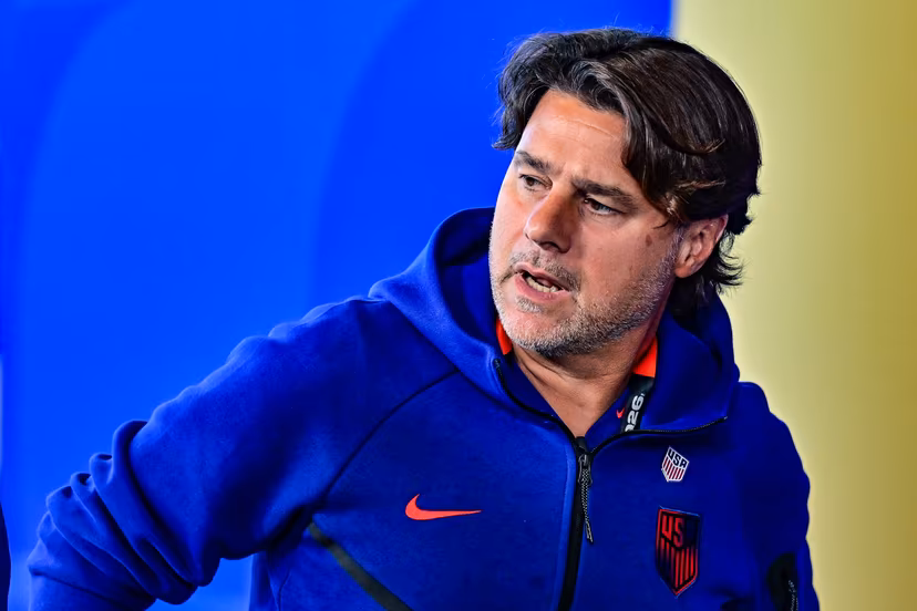 US' head coach Mauricio Pochettino arrives for a soccer game between the USA and Belgian national team Red Devils, on Monday 06 July 2026, at the Seattle Field, in Seattle, a 1/8 finals game in the FIFA World Cup 2026. BELGA PHOTO DIRK WAEM