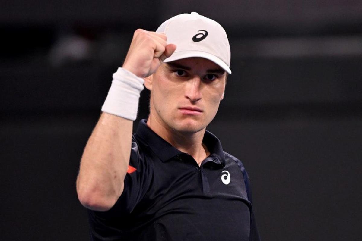 Belgium's Raphael Collignon reacts to a point against Bulgaria's Grigor Dimitrov during their men's singles match at the Brisbane International tennis tournament in Brisbane on January 8, 2026. William WEST / AFP