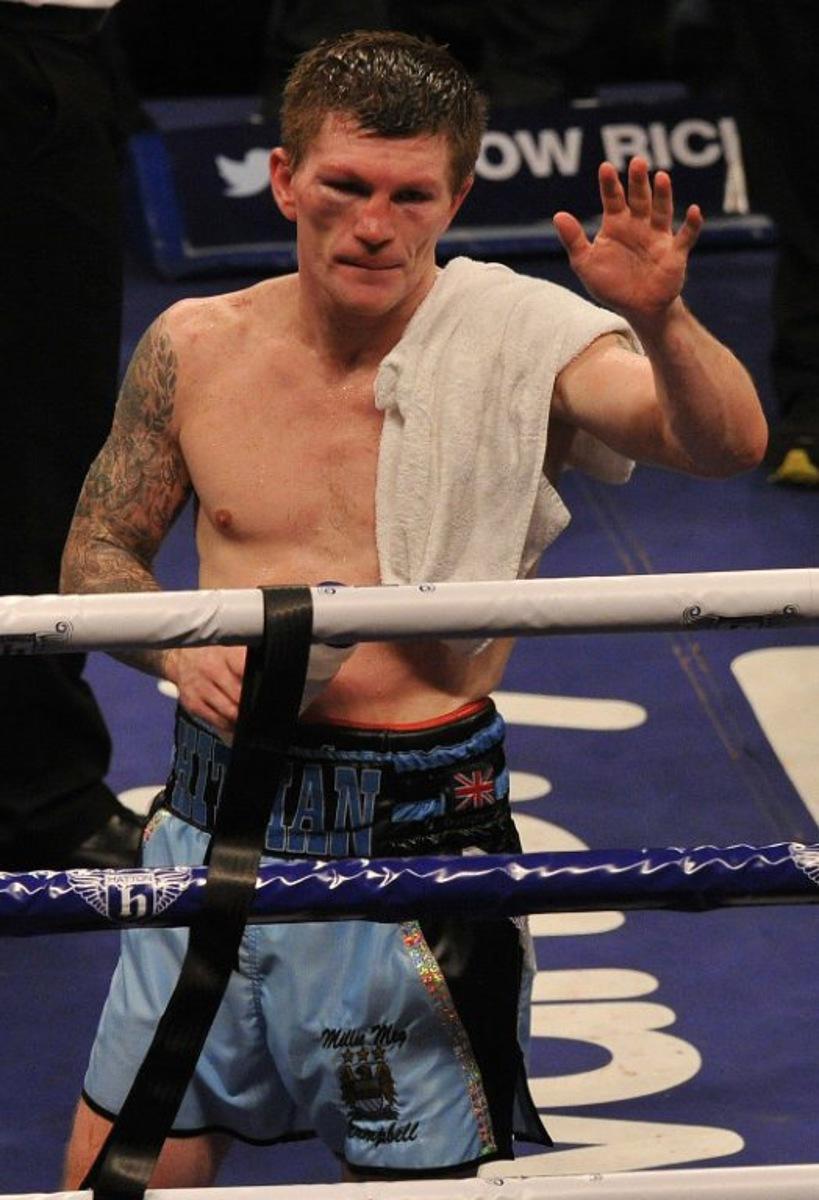 British boxer Ricky Hatton reacts after losing the welterweight boxing match against Ukranian Vyacheslav Senchenko at The Manchester Arena in Manchester, north-west England, on November 24, 2012. AFP PHOTO/PAUL ELLIS Paul ELLIS / AFP