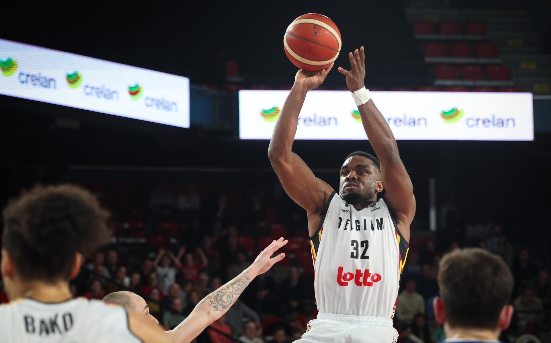 Belgium's Retin Obasohan fights for the ball during a basketball match between Belgium's national team Belgian Lions and Slovakia, Thursday 20 February 2025 in Charleroi, game 5/6 in the group stage of the qualifications for the Eurobasket 2025 European championships. BELGA PHOTO VIRGINIE LEFOUR