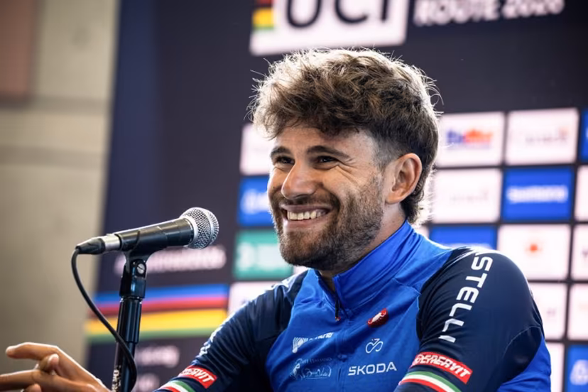 Second place finisher Filippo Ganna of Italy during a press conference after the Men's Elite individual time trial at the 2026 Union Cycliste Internationale (UCI) Road World Championships in Montreal, Quebec, on September 20, 2026. ANDREJ IVANOV / AFP