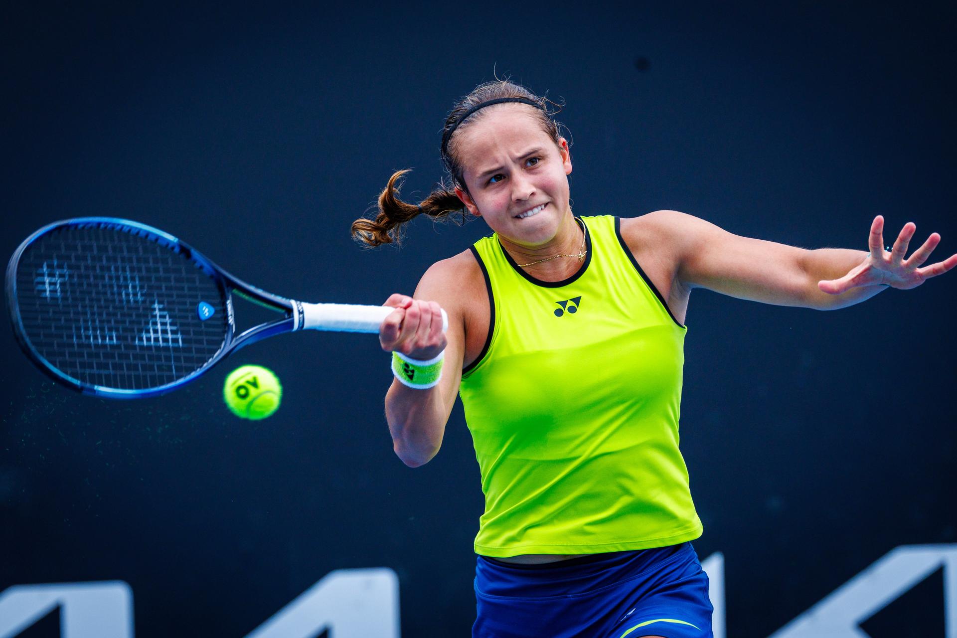 Belgium¿s Hanne Vandewinkel during a qualifying match against USA¿s Carol Young Suh at the Australian Open, Melbourne Park, Melbourne, January 13, 2026. Photo by Patrick Hamilton/SIPA USA) --- BENELUX ONLY ---