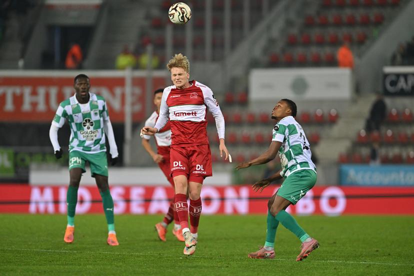 Essevee's Jakob Kiilerich pictured in action during a soccer match between SV Zulte Waregem and RAAL La Louviere, Saturday 13 December 2025 in Waregem, on day 18 of the 2025-2026 'Jupiler Pro League' first division of the Belgian championship. BELGA PHOTO LUC CLAESSEN