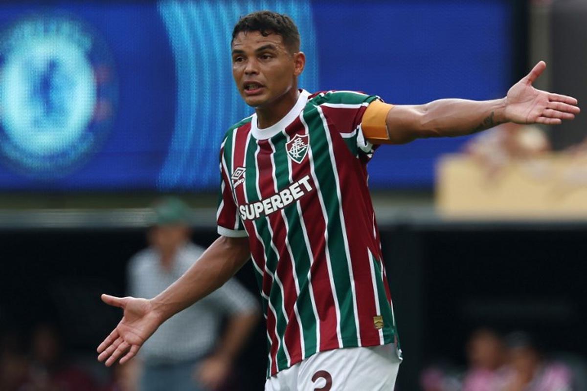 Fluminense's Brazilian defender #03 Thiago Silva reacts during the FIFA Club World Cup 2025 semifinal football match between Brazil's Fluminense and England's Chelsea at the MetLife stadium in East Rutherford, New Jersey on July 8, 2025. FRANCK FIFE / AFP