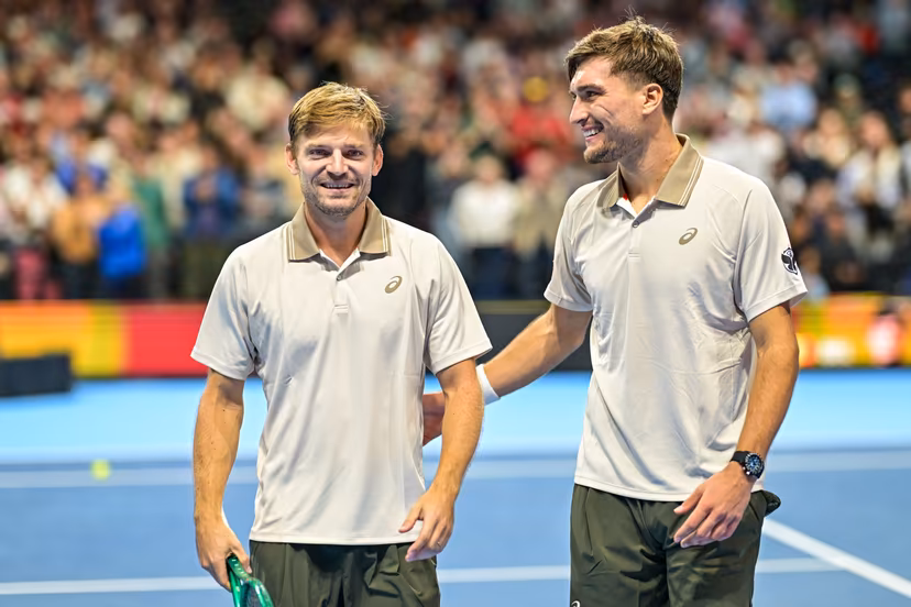 David Goffin of Belgium, Raphael Collignon of Belgium pictured during the European Open ATP tennis tournament in Brussels, on 19 October. This year's edition of the tournament is taking place from 17 to 25 October BELGA PHOTO DAVID PINTENS