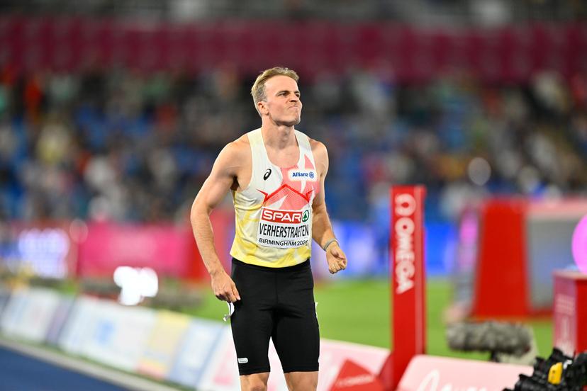 Belgian athlete Simon Verherstraeten after finishing 8th with an injury in the men's final of the 100m event on the second day of the European Athletics Championships (August 10-18) in Birmingham, United Kingdom, on Tuesday 11 August 2026. BELGA PHOTO ERIC LALMAND