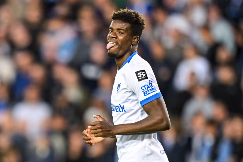 Genk's Aaron Bibout Banind pictured during a soccer match between Club Brugge KV and KRC Genk, Sunday 20 September 2026 in Brugge, on day 7 of the 2026-2027 'Jupiler Pro League' first division of the Belgian championship. BELGA PHOTO DAVID PINTENS