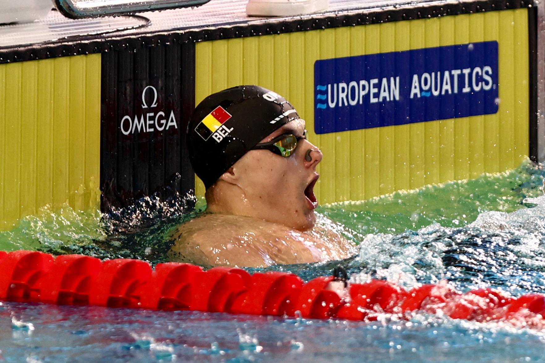 Belgian Noah Verreth pictured in action during the men's 100m backstroke at the European Aquatics Short Course Swimming Championships in Lublin, Poland, on Thursday 04 December 2025. BELGA PHOTO NIKOLA KRSTIC