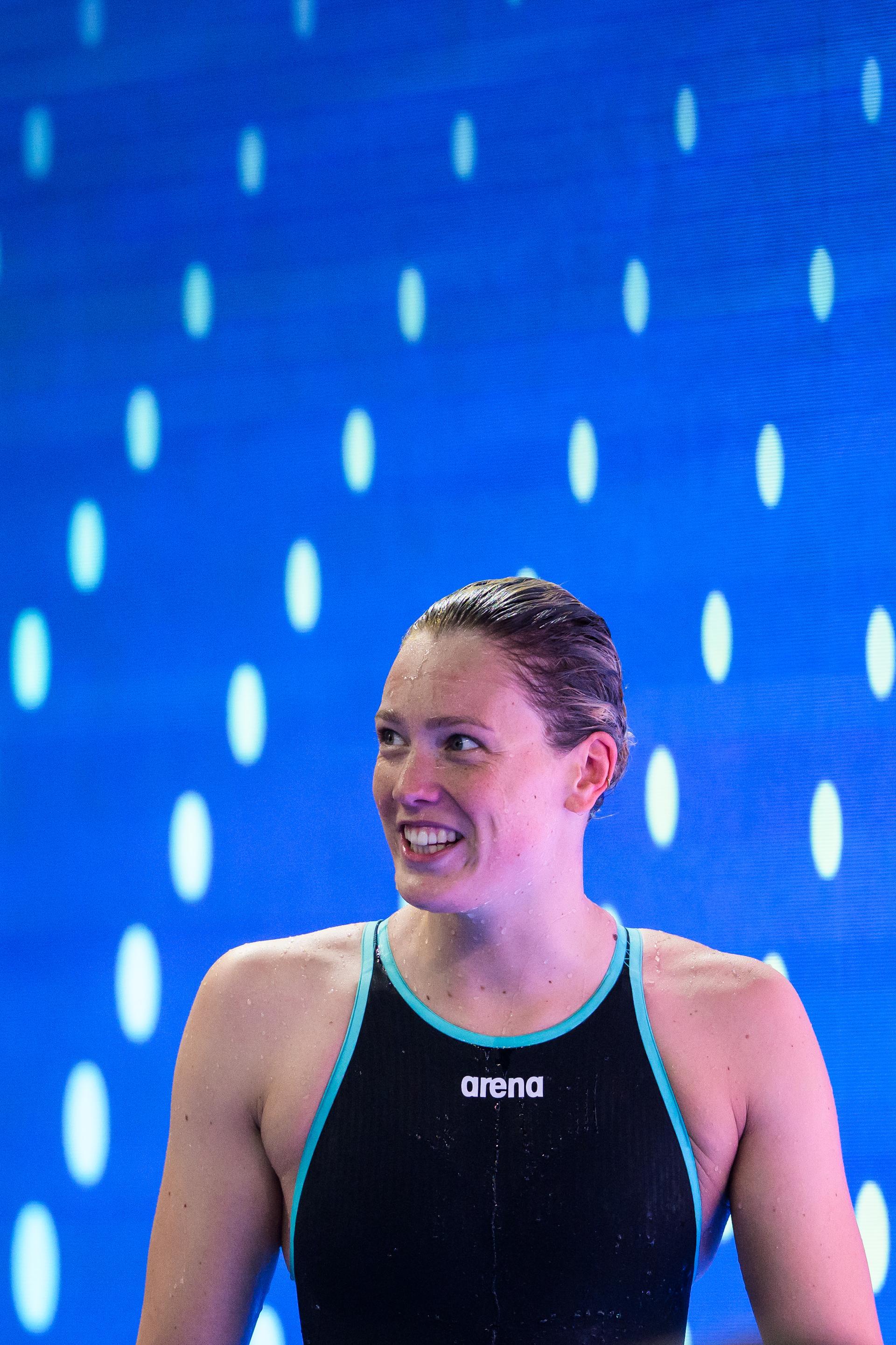 ATTENTION EDITORS - BENELUX ONLY - 250802 Florine Gaspard of Belgium after competing in women's 50 meters freestyle swimming heats during day 23 of the World Aquatics Championships on August 2, 2025 in Singapore. Photo: Joel Marklund / BILDBYRÅN / kod JM / JM0715 bbeng simning swimming svømming sim-vm vm sim-vm 2025 world aquatics championships 2025 dam