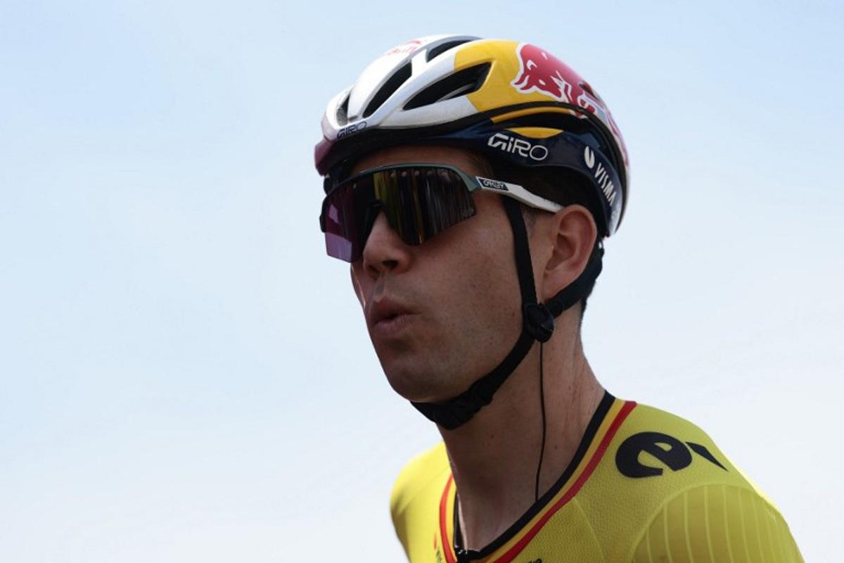 Team Visma-Lease a Bike's Belgian rider Wout Van Aert looks on during the presentation prior to the 3th stage of the 108th Giro d'Italia cycling race 160kms from Vlore to Vlore in Albania on May 11, 2025. Luca Bettini / AFP