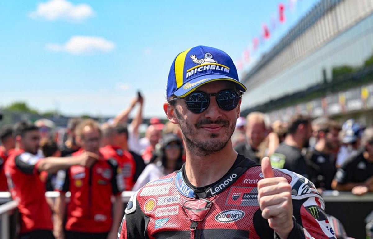 Third placed Team Ducati Lenovo Team's Francesco Bagnaia shows the thumb up after the MotoGP Grand Prix of Czechia in Brno, Czech Republic, on June 21, 2026. Michal Cizek / AFP