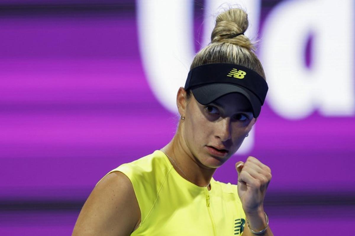 McCartney Kessler of the USA reacts after a point against Ons Jabeur of Tunisia during their 2025 WTA Qatar Open match at the Khalifa International Tennis Complex in Doha on February 10, 2025. KARIM JAAFAR / AFP