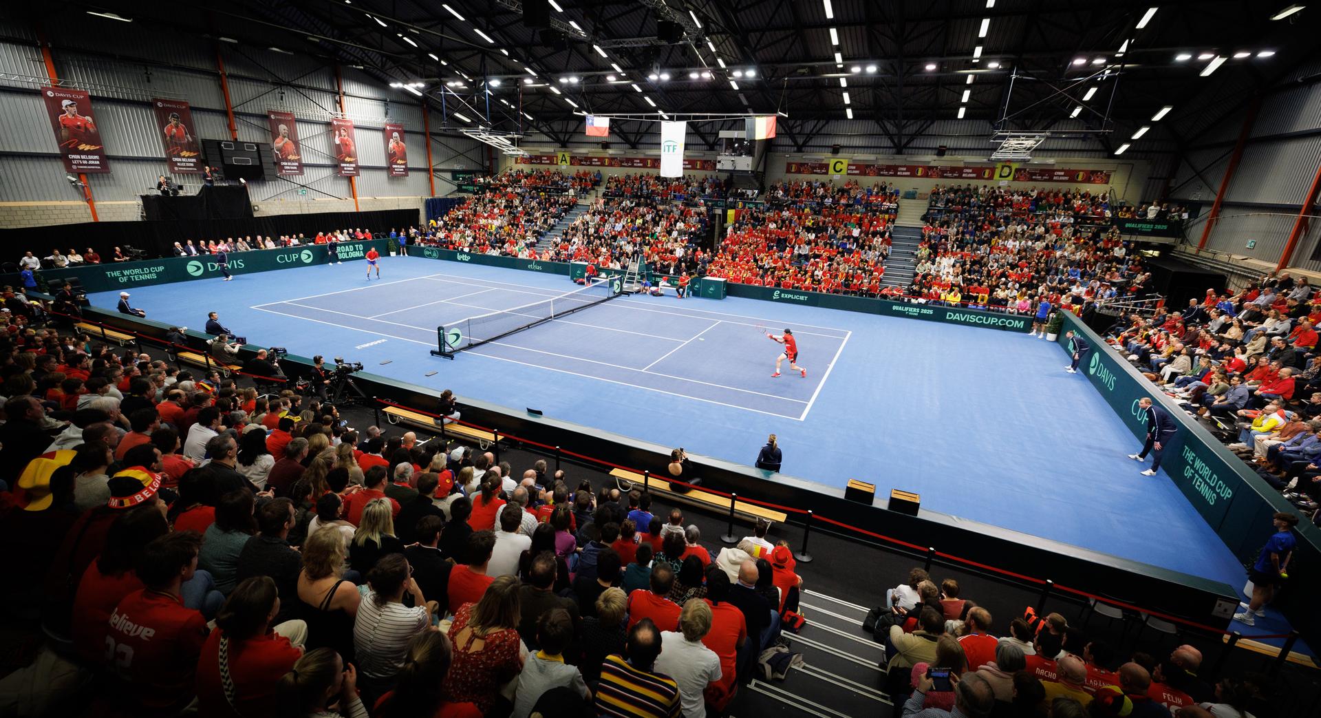 Illustration picture taken during a game between Belgian Bergs and Chilean Barrios Vera, the first match in the Davis Cup qualifiers World Group tennis meeting between Belgium and Chile, Saturday 01 February 2025, in Hasselt. BELGA PHOTO BENOIT DOPPAGNE