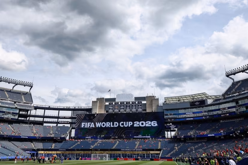 A photo shows the interior of the stadium with a screen displaying the competition name prior to the 2026 World Cup Group C football match between Scotland and Morocco at the Boston Stadium in Foxborough on June 19, 2026. FRANCK FIFE / AFP
