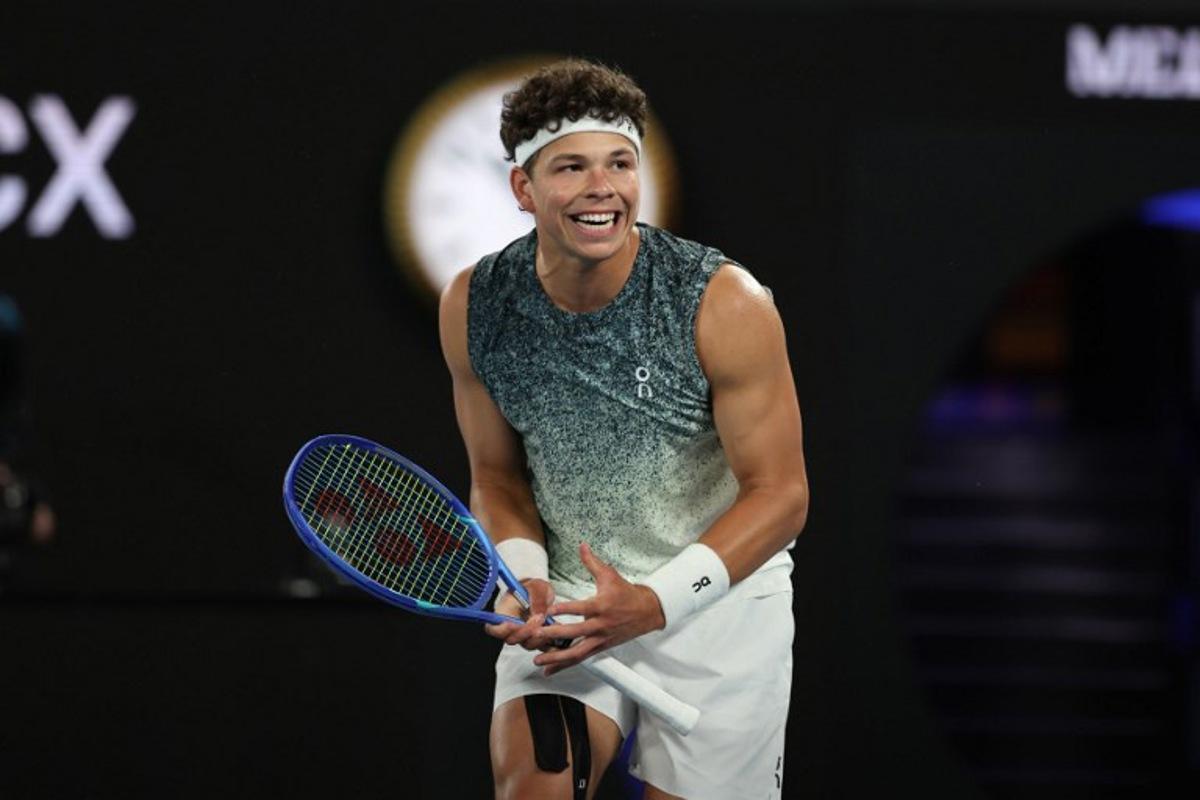 USA's Ben Shelton reacts after a point against Norway's Casper Ruud during their men's singles match on day nine of the Australian Open tennis tournament in Melbourne on January 26, 2026. Martin KEEP / AFP