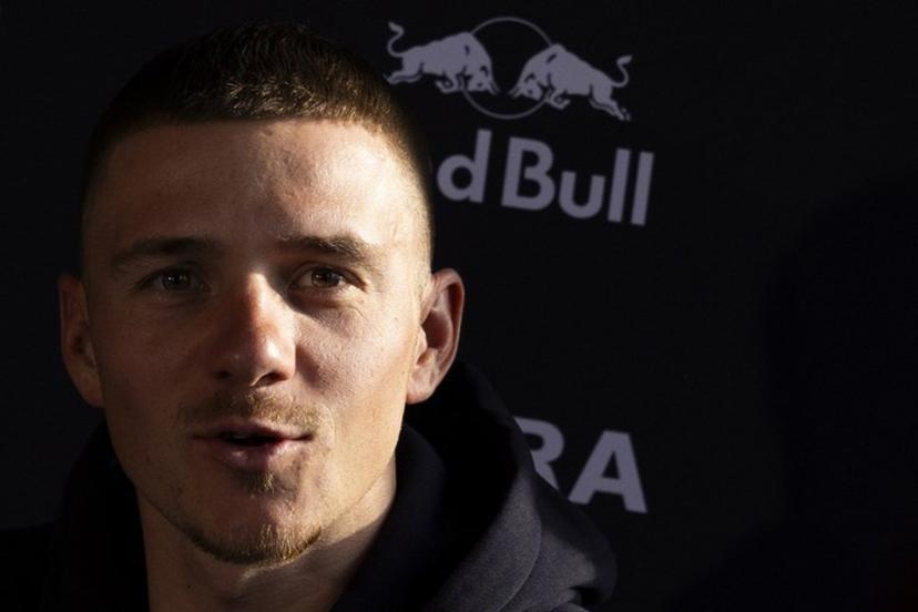Red Bull-Bora-Hansgrohe's Belgium rider Remco Evenepoel speaks during a press conference in the media day of their new team in Binissalem on Mallorca Island on December 10, 2025. Jaime REINA / AFP