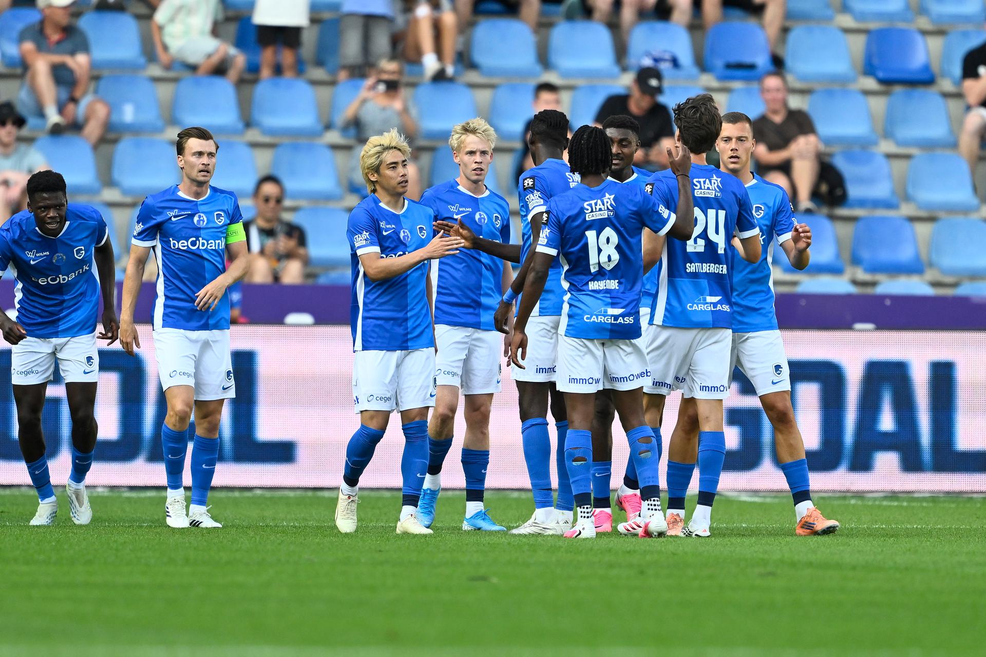 Genk's Junya Ito celebrates after scoring during a friendly soccer game between Racing Genk vs FC Twente, on Sunday 02 August 2026 in Genk, in preparation of the upcoming 2026-2027 Belgian first division soccer season. BELGA PHOTO JOHAN EYCKENS