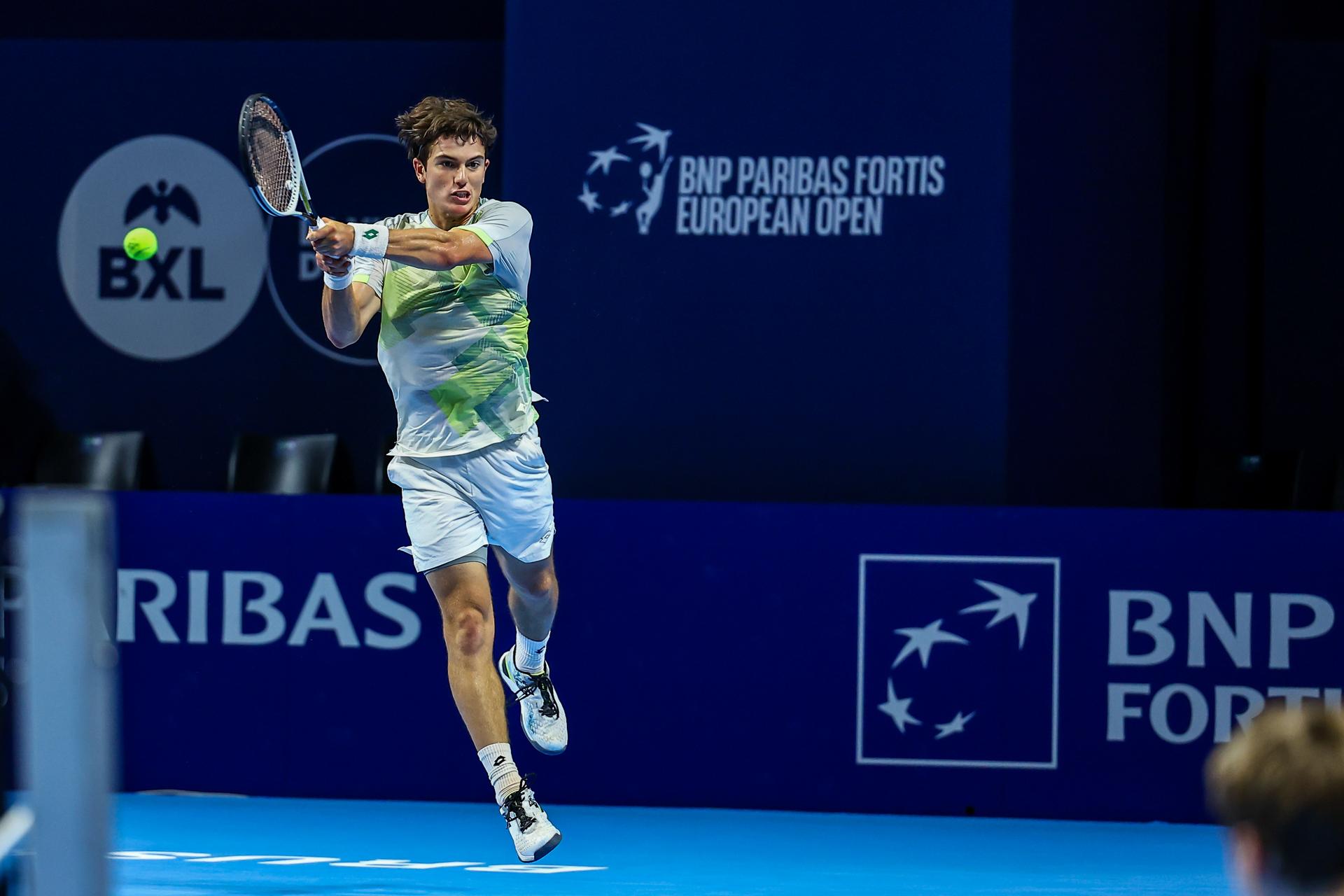 Belgian Gilles-Arnaud Bailly pictured in action during the European Open ATP tennis tournament in Brussels, on Monday 13 October 2025. This year's edition of the tournament is taking place from 12 to 19 October 2025. BELGA PHOTO DAVID PINTENS