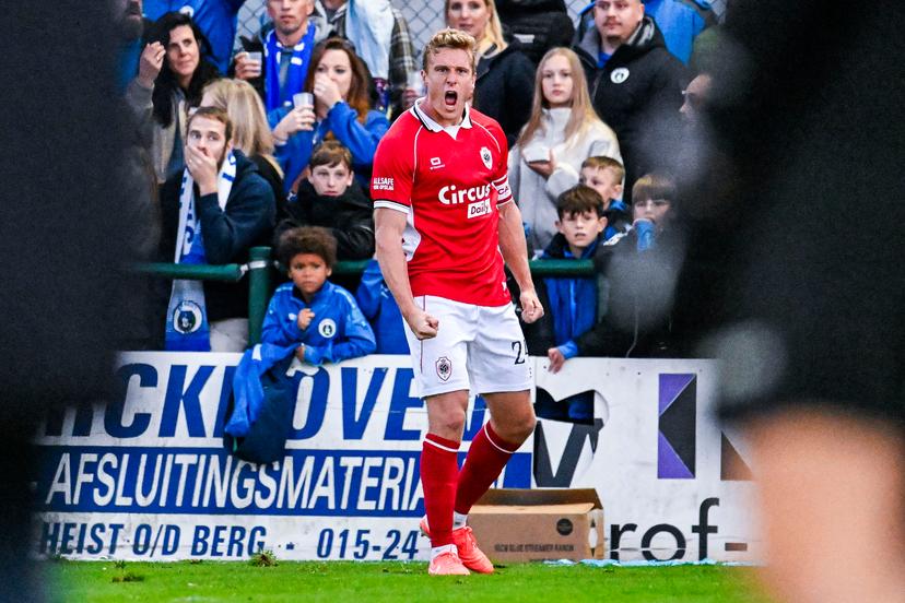 Thibo Somers of Antwerp FC celebrates after scoring during a soccer match between KSK Heist and Royal Antwerp FC, Saturday 17 October 2026 in Heist-op-den-Berg, a game in the 1/16 final of the Croky Cup Belgian cup competition. BELGA PHOTO TOM GOYVAERTS