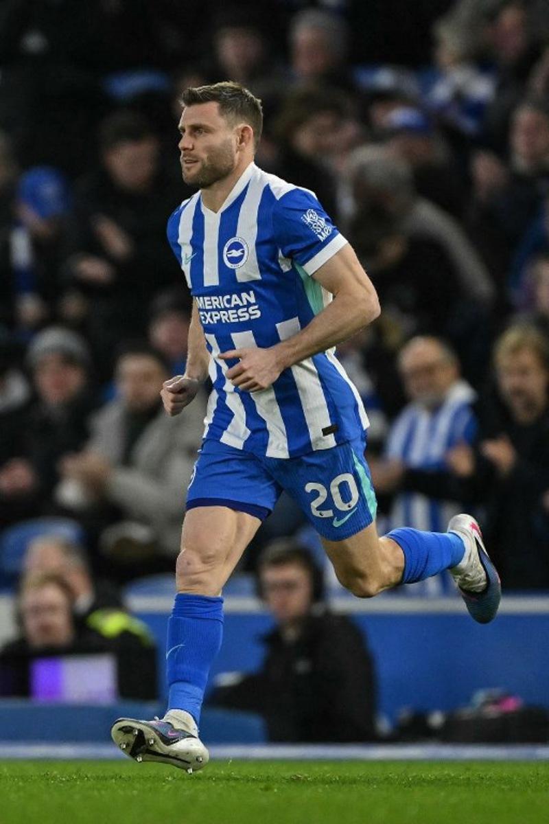 Brighton's English midfielder #06 James Milner comes on as a substitution during the English Premier League football match between Brighton and Hove Albion and Everton at the American Express Community Stadium in Brighton, southern England on January 31, 2026. Glyn KIRK / AFP