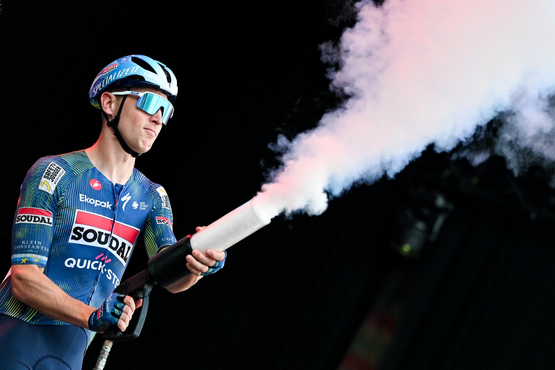 Belgian Tim Merlier of Soudal Quick-Step pictured at the start of the 'Natourcriterium Herentals' cycling race, Thursday 30 July 2026 in Herentals. The contest is a part of the traditional 'criteriums', local races in which mainly cyclists who rode the Tour de France compete. BELGA PHOTO ELIAS ROM