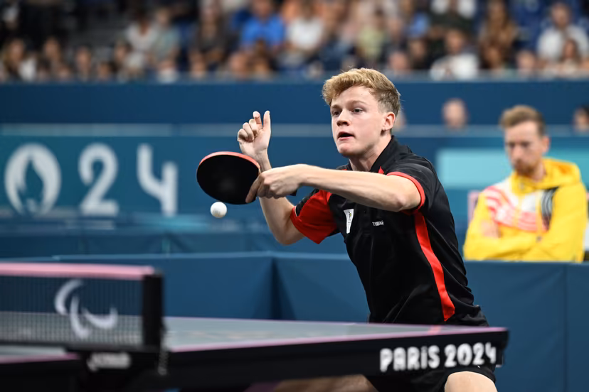 Laurens Devos earns his ticket to the men's para table tennis singles final at the Paris Paralympic Games, in class 9, on September 7, 2024, Paris, France. Photo by Tomas Stevens/ABACAPRESS.COM - ***BELGIUM ONLY***