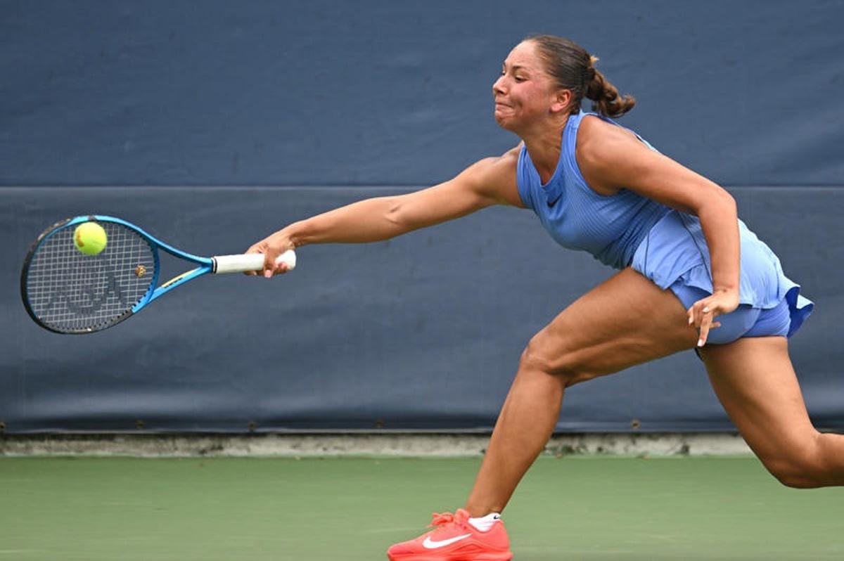 Sofia Costoulas of Belgium competes against Katie Volynets of the United States during the Women's Qualifying Singles 1st round at the USTA Billie Jean King National Tennis Center in Flushing Meadow-Corona Park, in the Queens borough of New York, NY, August 18, 2025. (Photo by Anthony Behar/SipaUSA)