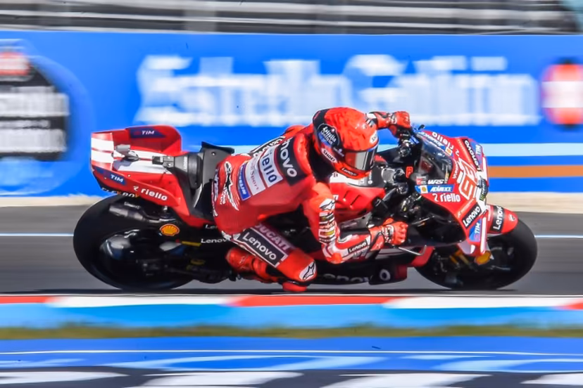 Team Ducati Lenovo Team's Marc Marquez drives during the Qualifying session at the Balaton Park Circuit in Balatonfokajar, Hungary, on June 6, 2026, ahead of the Hungarian Motorcycle MotoGP Grand Prix. FERENC ISZA / AFP