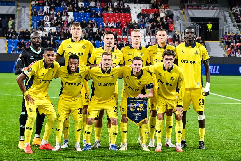 Union's players pose for the photographers at a soccer game between Czech FC Viktoria Plzen and Belgian Royale Union Saint-Gilloise, Thursday 17 September 2026 in Plzen, Czech Republic, on the first day (out of 8) in the league phase of the UEFA Europa League competition. BELGA PHOTO TOM GOYVAERTS