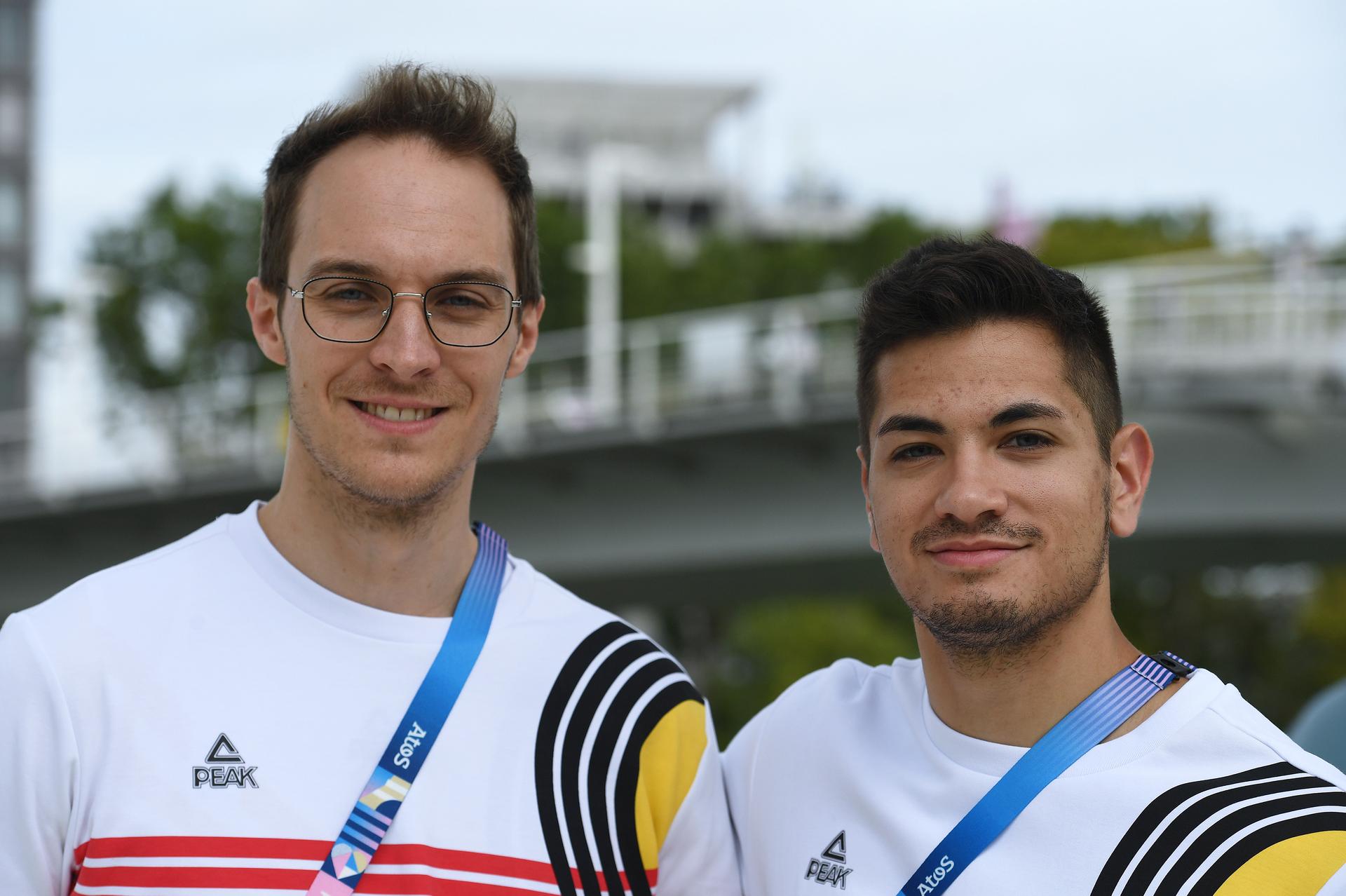 Belgian table tennis player Cedric Nuytinck and Belgian table tennis player Martin Allegro pictured during a press conference in preparation of the Paris 2024 Olympic Games, Thursday 25 July 2024 in Paris, France. The 2024 Summer Olympics take place in Paris from 26 July to 11 August. The Belgian delegation counts 165 athletes in 21 sports. BELGA PHOTO TONY BEHAR *** BELGIUM ONLY ***