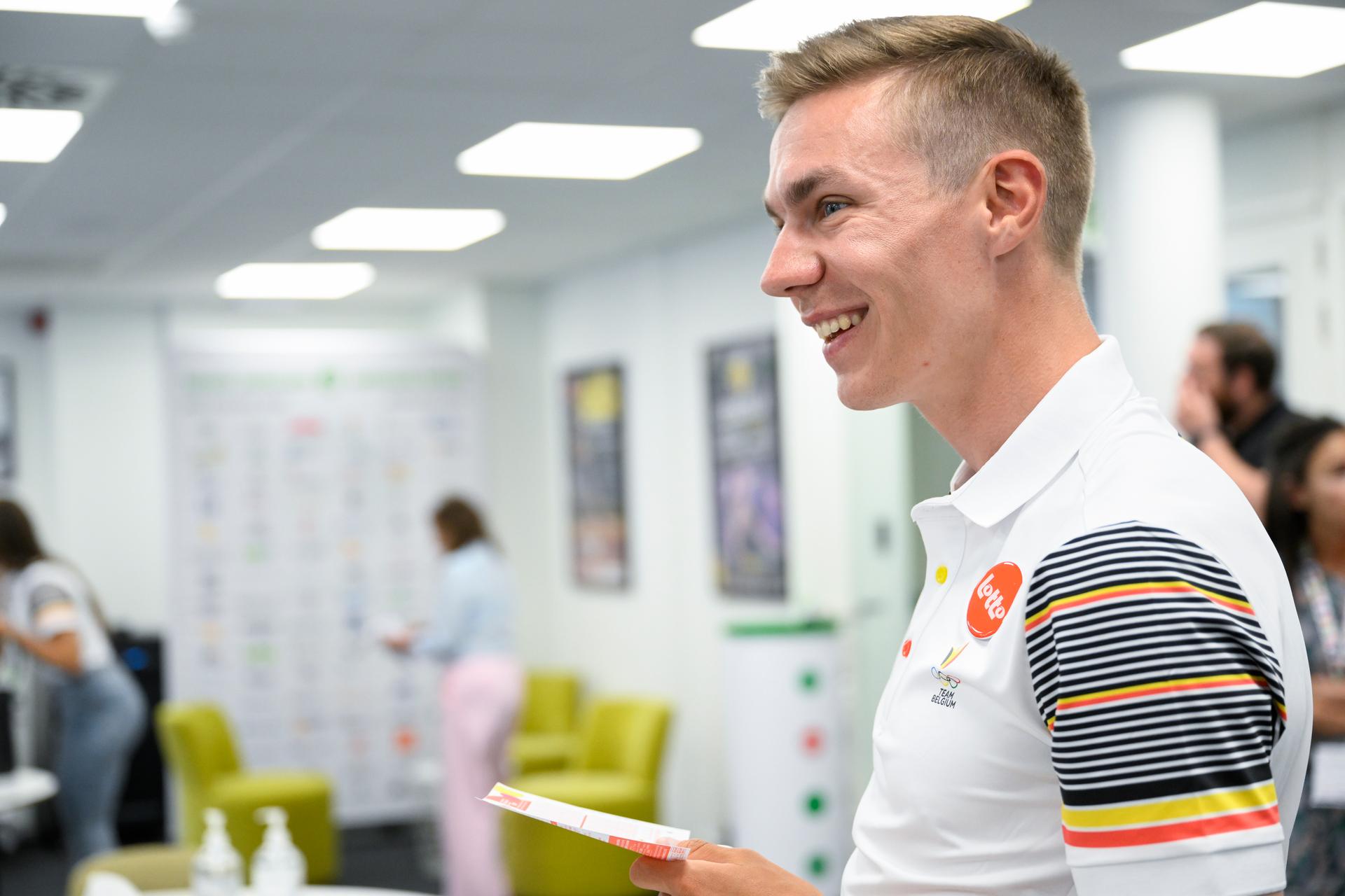 *** FOCUS COVERAGE REQUESTED TO BELGA *** Belgian speed skater Bart Swings pictured during an event to honor three Belgian athletes who exceeded all expectations during the Olympic winter games in Beijing and receive a premium offered by the National Lottery for their exceptional performance during the Winter Olympics of 2022 in Beijing, %datatext in Brussels. BELGA PHOTO LAURIE DIEFFEMBACQ