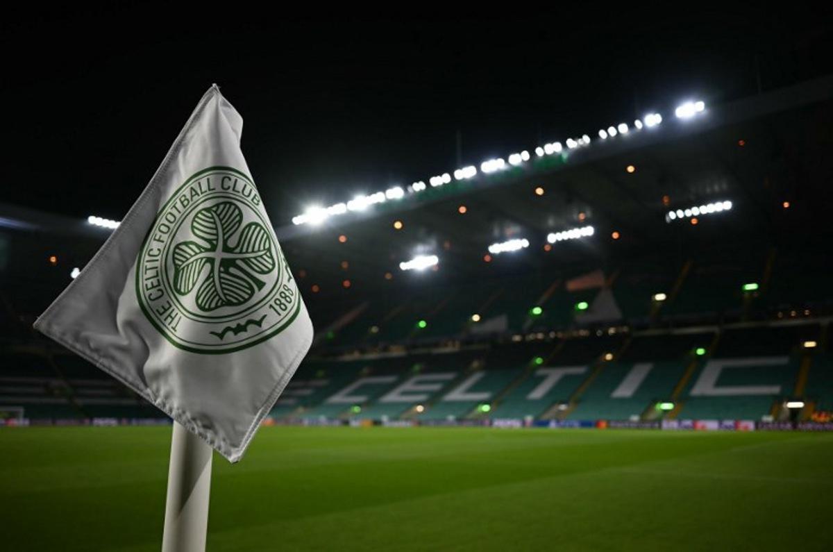 The Celtic logo is pictured on a corner flag ahead of the UEFA Champions League football match between Celtic and Club Brugge at Celtic Park stadium in Glasgow, Scotland on November 27, 2024. Paul ELLIS / AFP